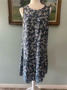 LOFT Navy Blue Floral Sleeveless Shift Dress